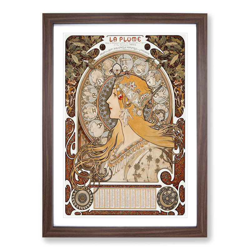 The Zodiac Vol.2 by Alphonse Mucha - Picture Frame Painting, 48cm H x 36cm W x 2cm D, Walnut