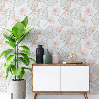 Tropical Leaves 96" L X 24" W Peel And Stick Wallpaper N04226
