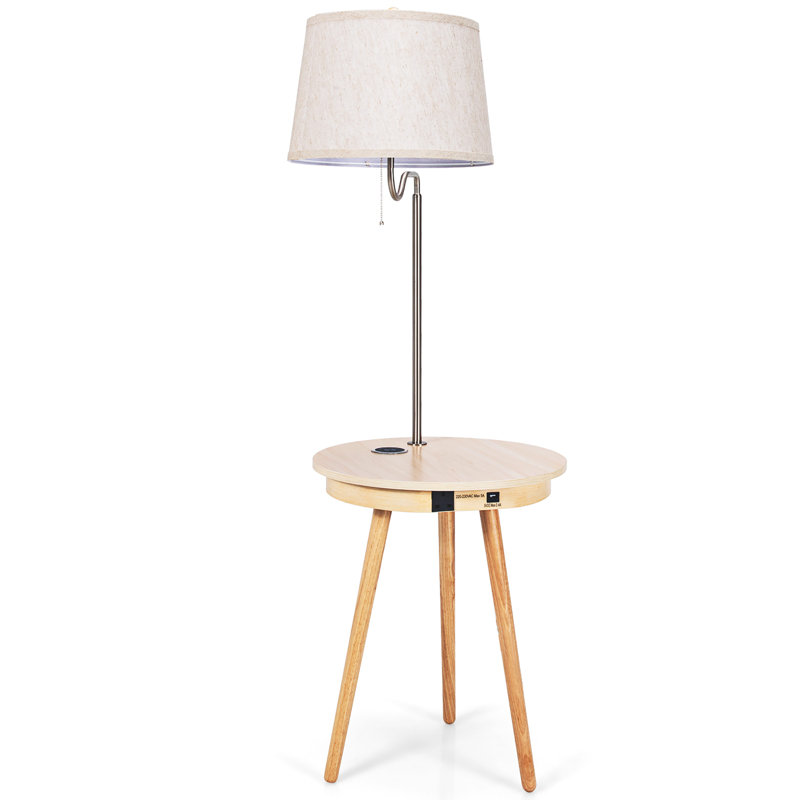 Lewiston 56'' Tray Table Floor Lamp Set with USB, Natural