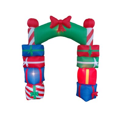 8 Foot Tall Merry Christmas Lighted Inflatable Stacked Colorful Gift Boxes Archway with Red Bow Tie Indoor / Outdoor Happy Holiday Blow Up Yard Garden -  The Holiday AisleÂ®, THLA2741 39716805