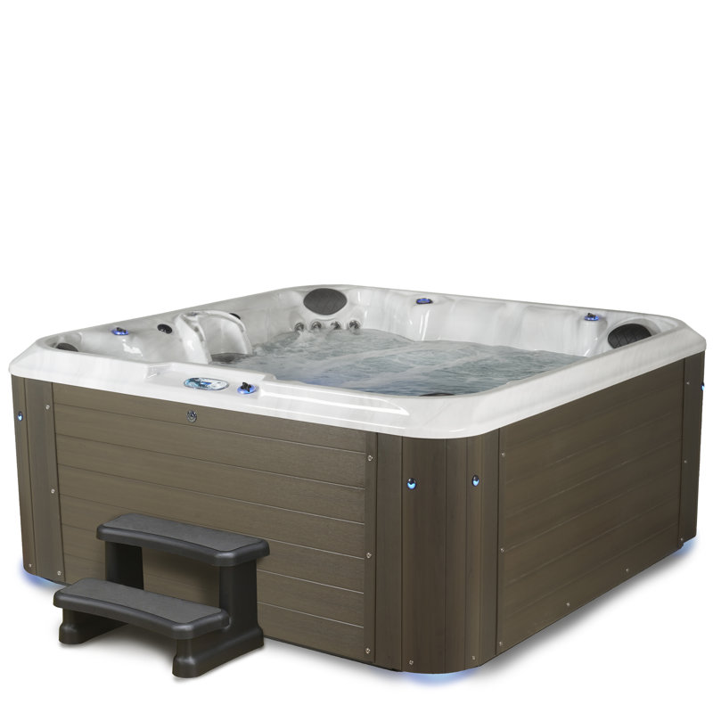 Amplified 6-Person Square Grey and White Hot Tub with 100 Jets