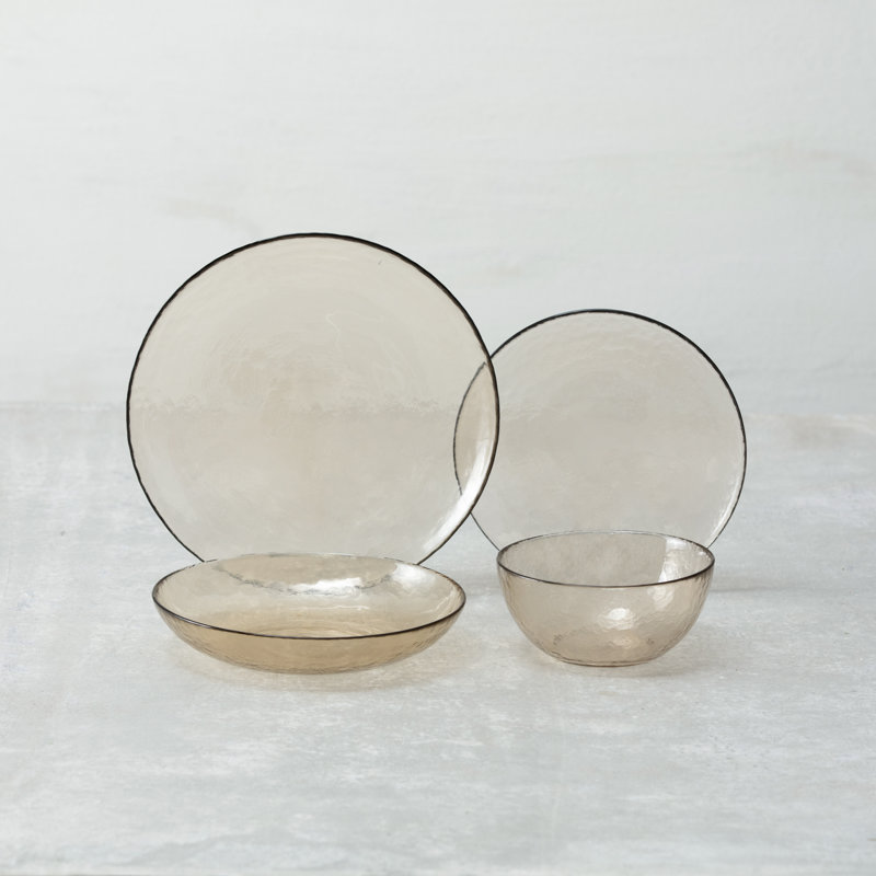 Fortessa Los Cabos 16 Piece Glass Dinnerware Set, Ginger 