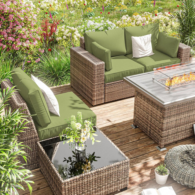 8-Piece Outdoor Cushion Cover Set (Set Of 3 Seats, 5 Backs), Covers Only, Light Green