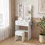 Ensemble coiffeuse blanche avec miroir lumineux, 3 tiroirs, tablettes latérales, prise de courant et tabouret-130010642