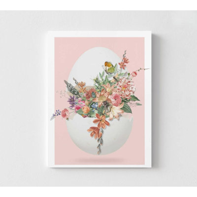 Art mural floral de Pâques - Œuf rose surréel avec fleurs
