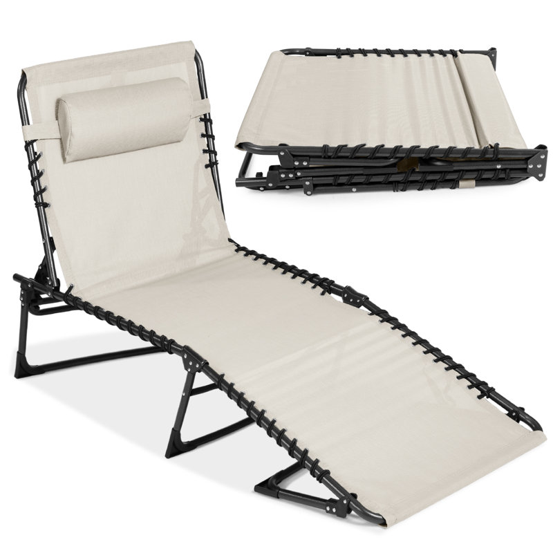 Patio Chaise Lounge Chair, Outdoor Portable Adjustable Pool Recliner W/ Pillow, Ivory