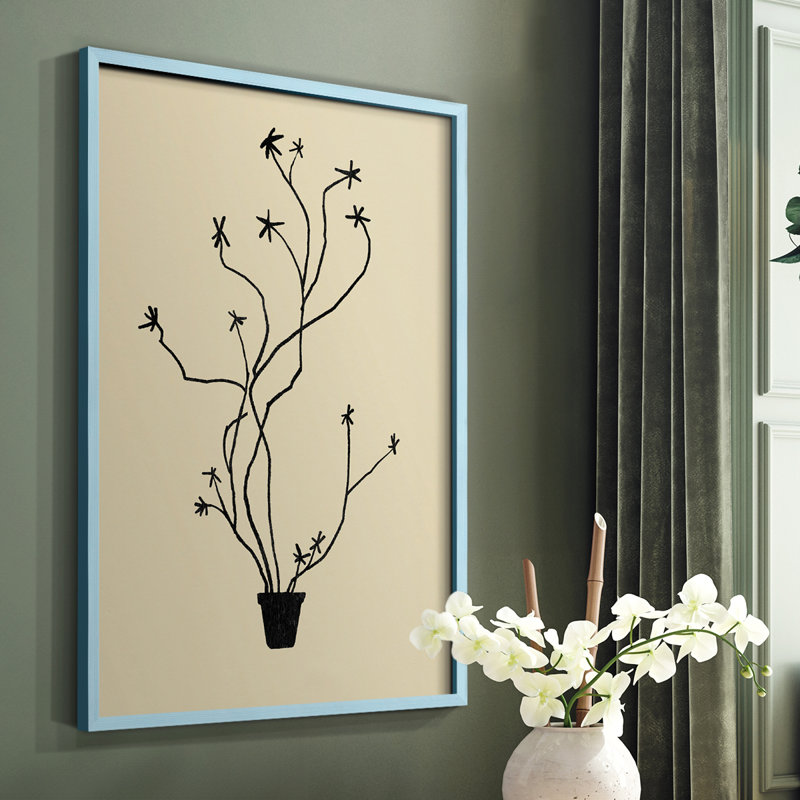 Spring Sprig Vase II Framed Print - Solid Wood, Bleu, H 10 po x l 8 po