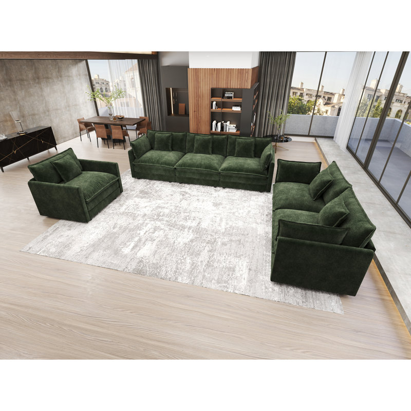 Ensemble de salon en chenille 3 pièces, Vert