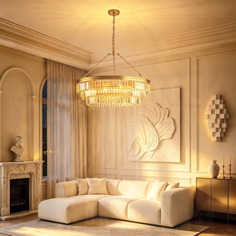 Lustre tambour en cristal 8 lumières moderne, Doré