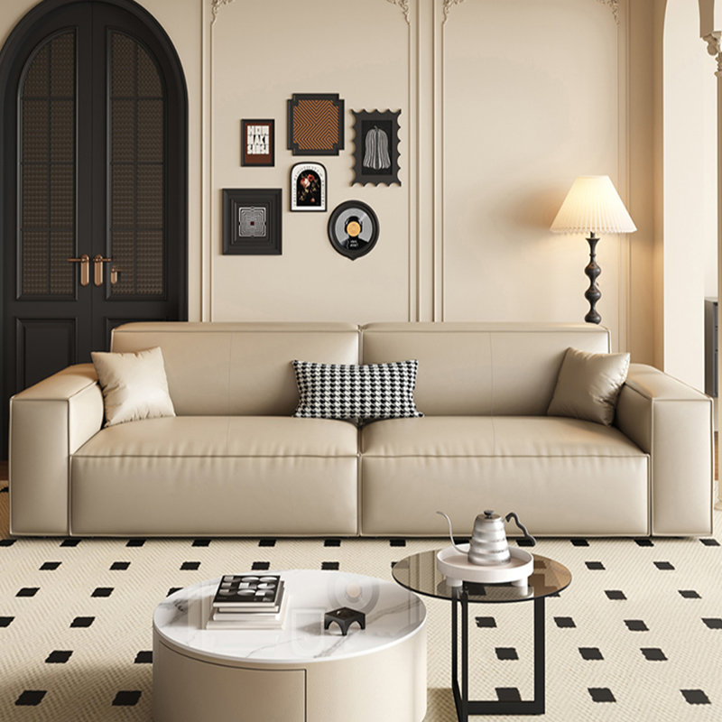 Canapé modulaire en cuir véritable blanc crème, Crémeux