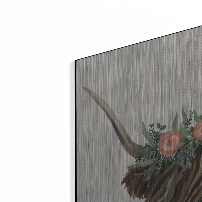 Trinx 'Longhorn With Rose Crown Linen Sq' by Yvette St. Amant Metal Wall Art, 24" H x 24" W
