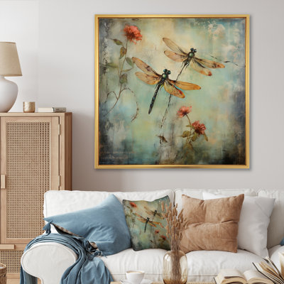 Art rétro sur toile, libellule volante