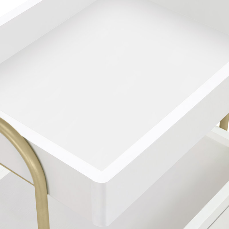 Utility Trolley with Wheels and Drawer, Stylist Rolling Storage Cart, White/Gold