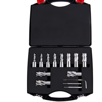 Cutter For Magnetic 13 Pcs Drill Bits 7/16" To 1 - 1/16" Cutting Diameter 1" Depth M2al 2 Pilot Pins Wrench Portable Case High Speed Steel Compatibility