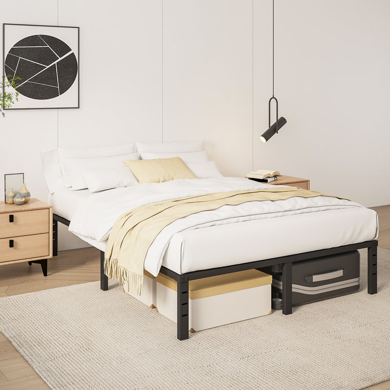 14" Metal Bed Frame, No Box Spring Needed, Slots for Headboard Attachment, No Noise, King, 14"