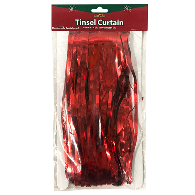 Plastic 100 in. Tinsel Garland - Lights Included, Red