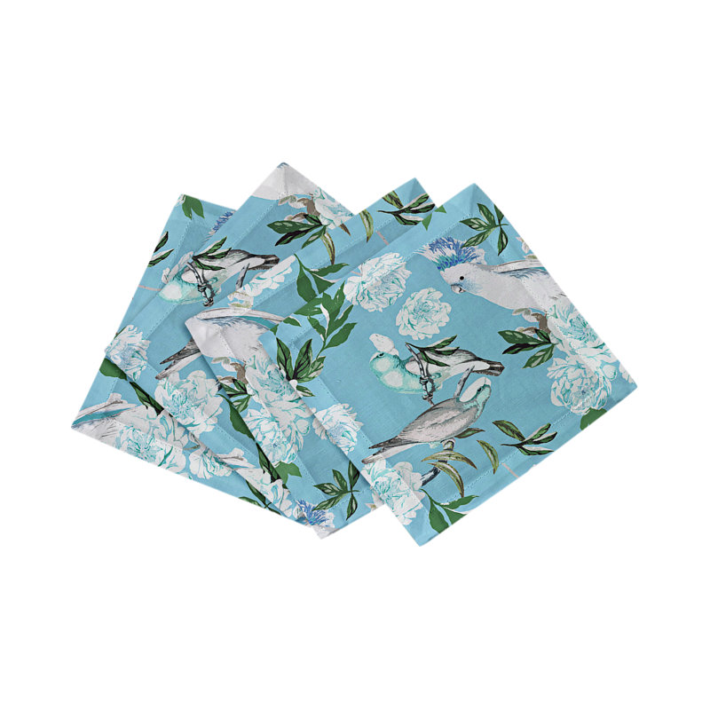 Peony Inspira Cotton Sateen Cocktail Napkins, Azur