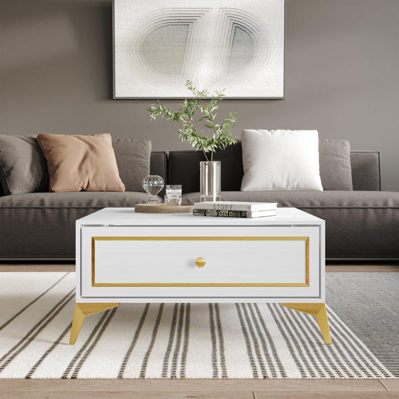 Table basse à quatre pieds avec rangement Baccus, Blanc