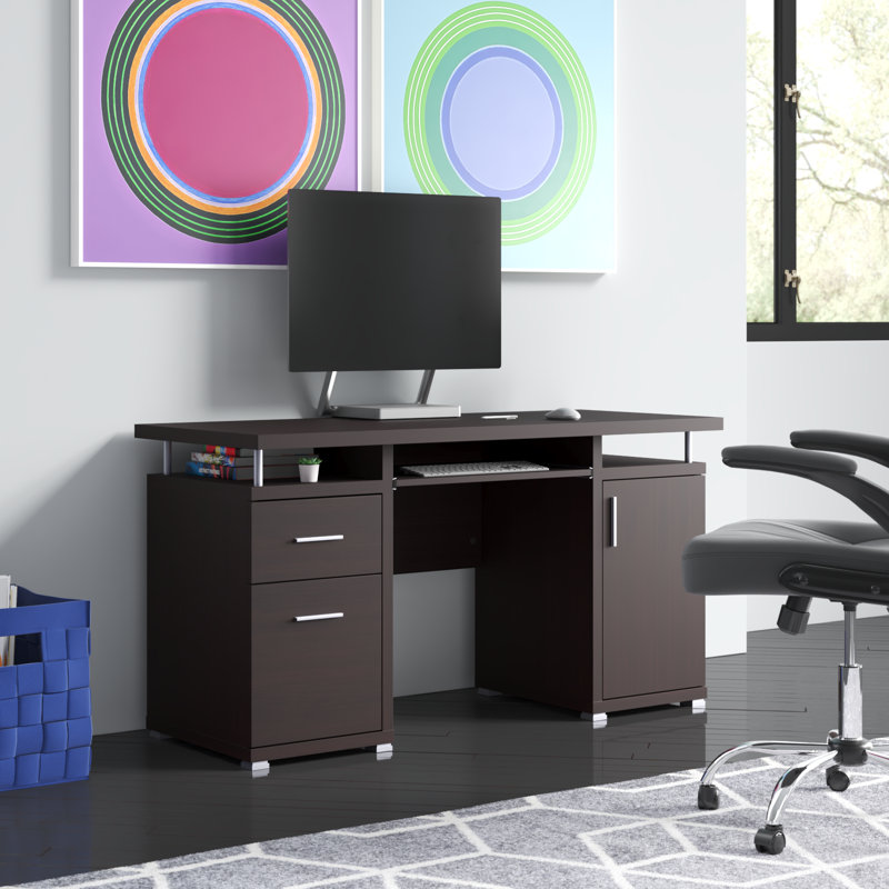 Bureau d'ordinateur en bois manufacturé Azayliah, Brun