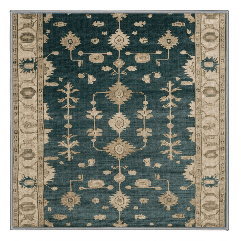 Machine Washable Overdyed Green Area Rug, Square 6'