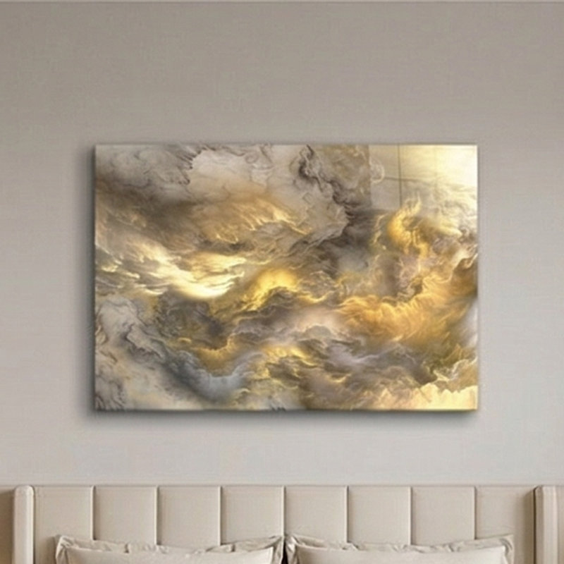 Art mural abstrait en verre trempé Ethereal Golden Nebula
