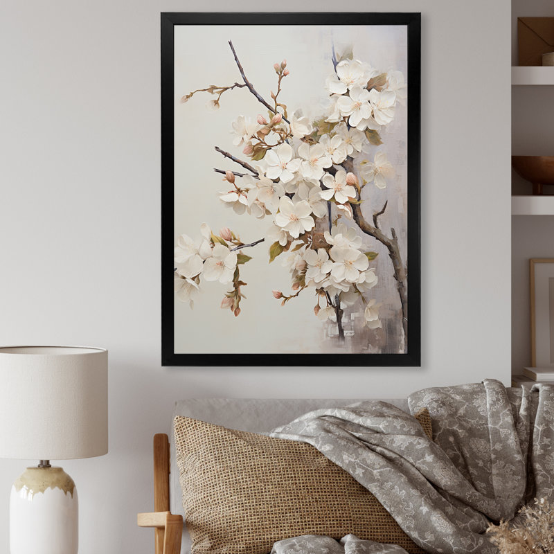 Fleur de pommier beige Senerity sur toile, H 44 po x l 34 po x P 1,5 po, Cadre photo noir