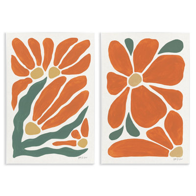 Ensemble de 2 plaques murales Midcentury Flower Abstracts, design par Yvette St. Amant