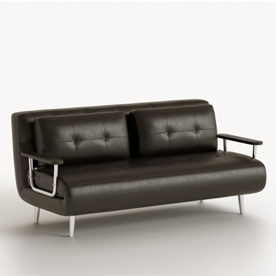 70.86 In. Mid Century Modern Black Faux Leather Convertible Sofa Bed With High Density Foam And Hidden Support Legs