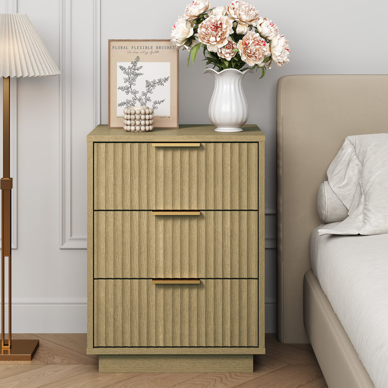 3-Drawer Nightstand,Set of 2, Brown