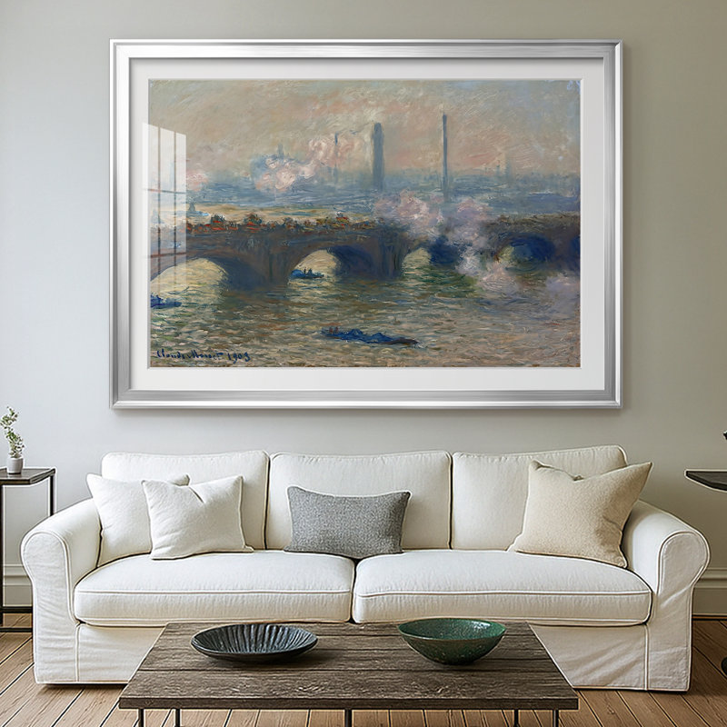 Pont de Waterloo, effet de soleil - Claude Monet - reproduction encadrée avec passe-partout et verre - 1903, 26,5 x 36,5