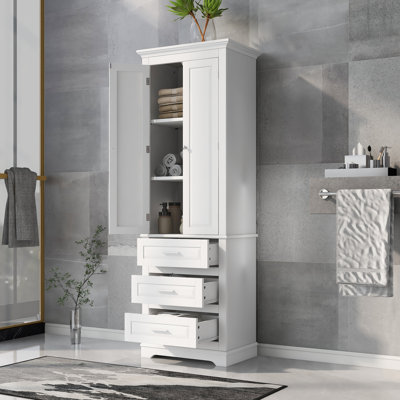 Armoire de salle de bain moderne 70 po avec tiroirs et tablettes ajustables en panneau de fibres à densité moyenne Ormond
