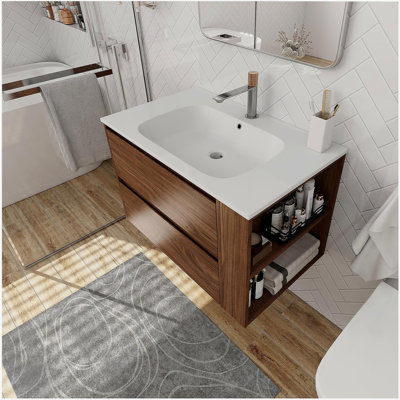 30" Wall Mounting Bathroom Vanity With Gel Sink, Soft Close Drawer