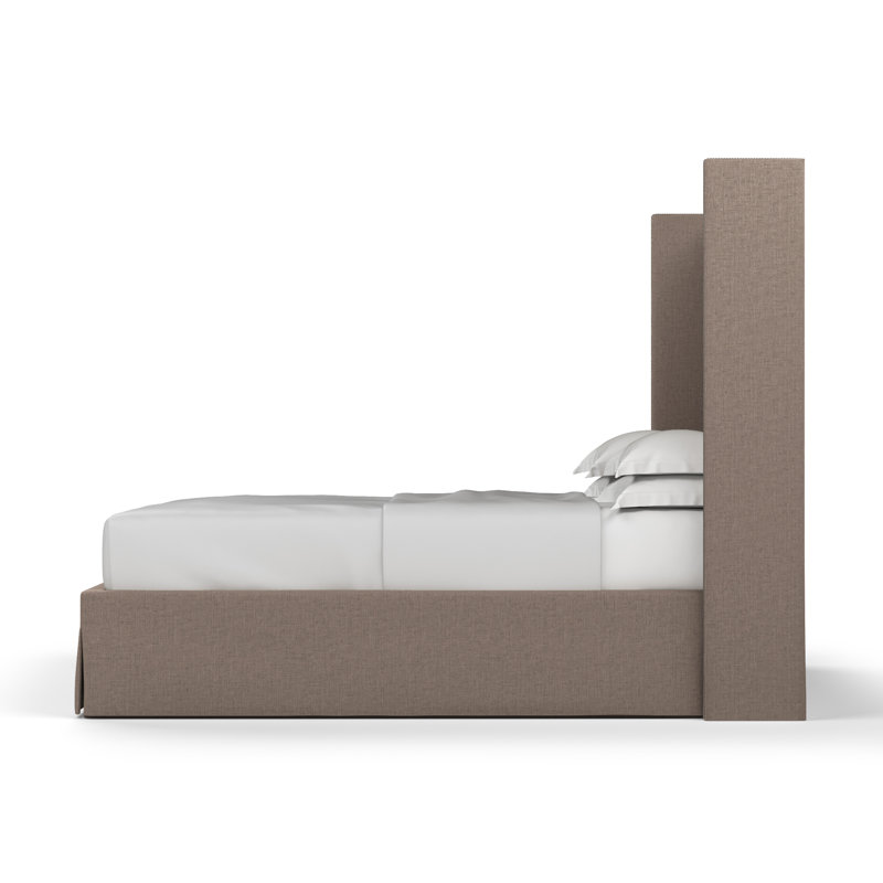 Kaiser Upholstered Wingback Bed, Twin, Box Weave Linen Pumice