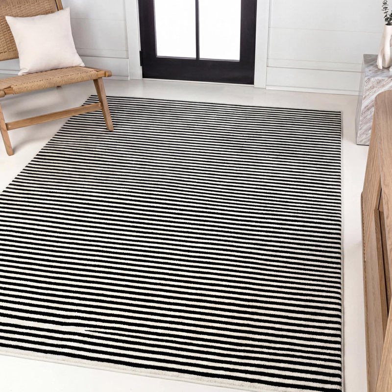 Tapis rayé noir / blanc Aarhus, Rectangle 2 pi 11 po x 5 pi