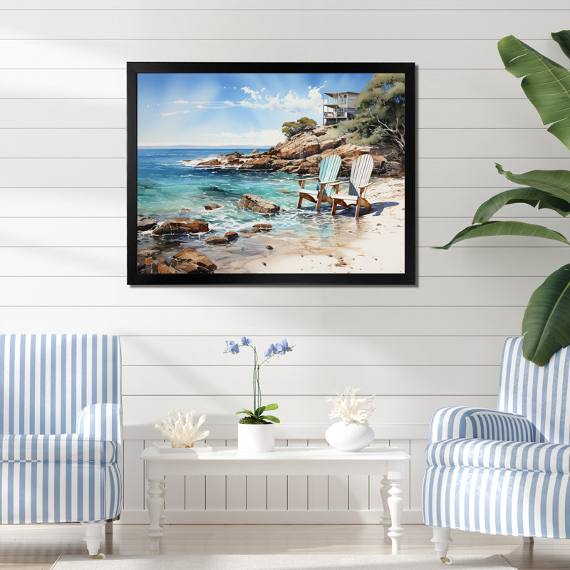 Beach Seaside Reflections Pointillism III - Décoration murale nautique et plage, Cadre simple noir