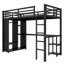 Structure de lit simple TG avec garde-robe intégrée, lit mezzanine en métal avec bureau et tablettes de rangement, noir