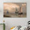 Impression sur toile de bateaux de pêcheur: art mural de cuisine côtière, 1P or encadré