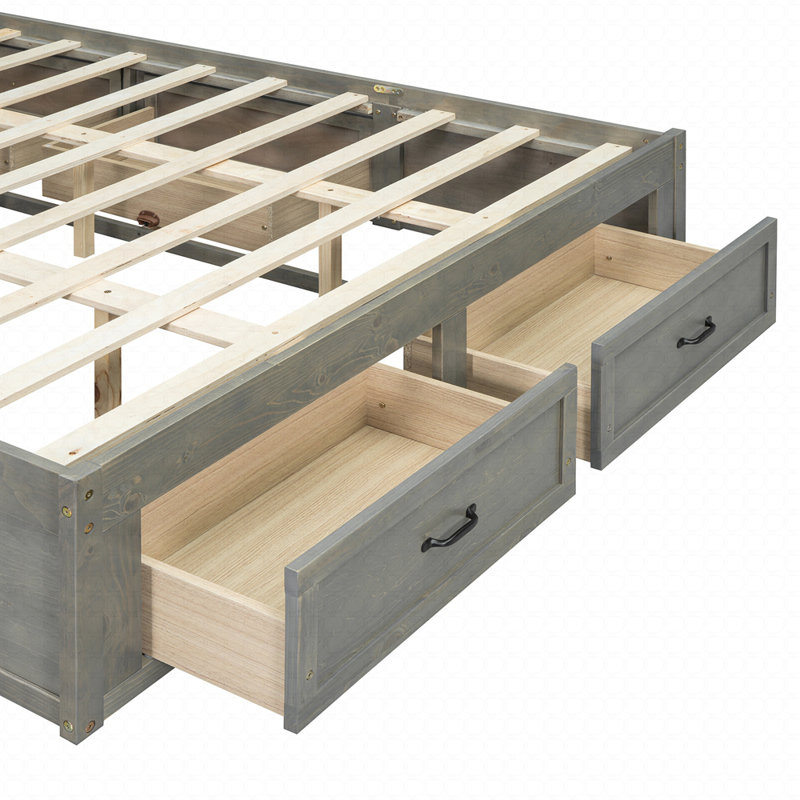 Queen Size Platform Bed with 6 Storage Drawers, Antique Gray, Antique Gray, Queen