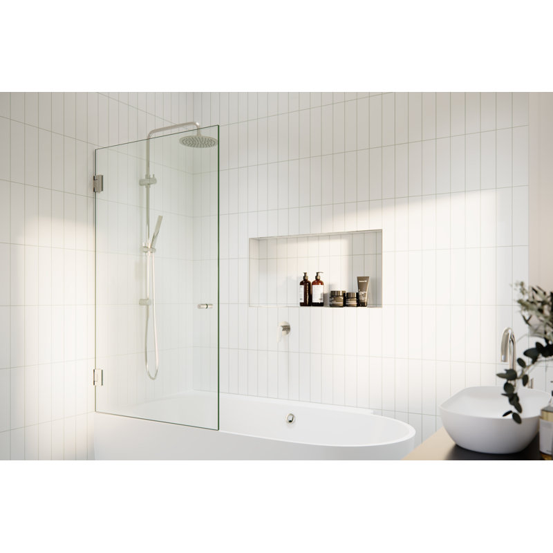Albedo 34 in. x 58 in. Fully Frameless Glass Bathtub Shower Door, Polished Nickel