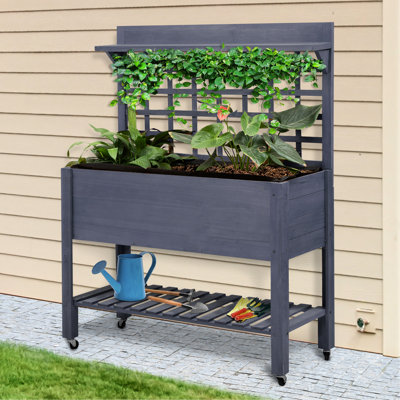 Jardinière surélevée grise 41 "avec treillis, lit de jardin surélevé en bois pour casse-tête, Box Passion