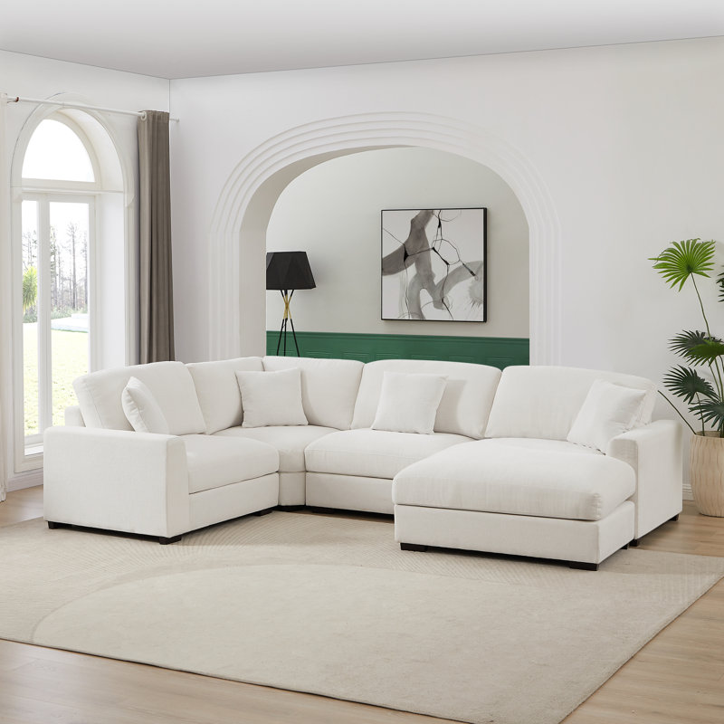 Eugenija Upholstered Sectional Reversible, White 100% Polyester, 36.2" H x 124.41" W x 86.61" D