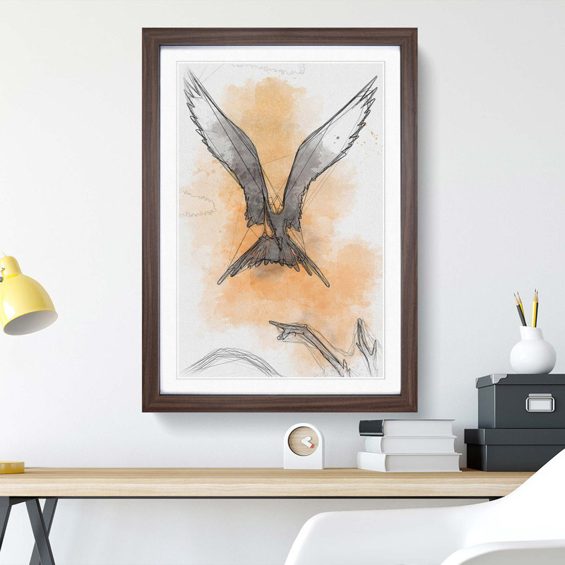 Bird in Flight in Abstract - Picture Frame Graphic Art Print, Walnut Framed, 65cm H x 48cm W x 2cm D