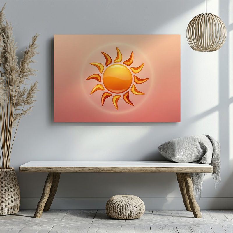 Reproduction d'art sur toile, un symbole du soleil stylisé vibrant centré dans la composition avec art mural
