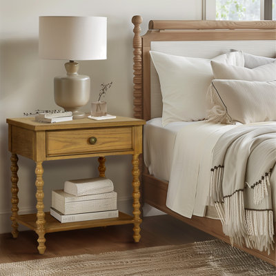Beckett Turned Wood Spindle Nightstand with Drawer & Shelf