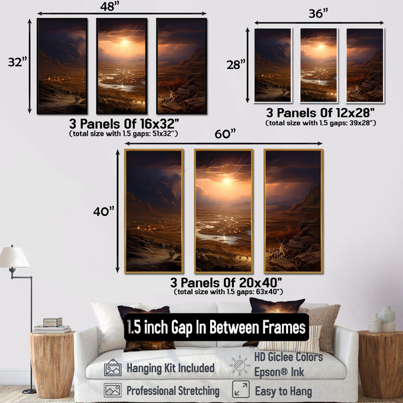 «Judaism Moses Desert Journey Mirage» - ensemble d'art mural sur toile, H 28 po x l 36 po x P 1 po, Cadre flottant noir
