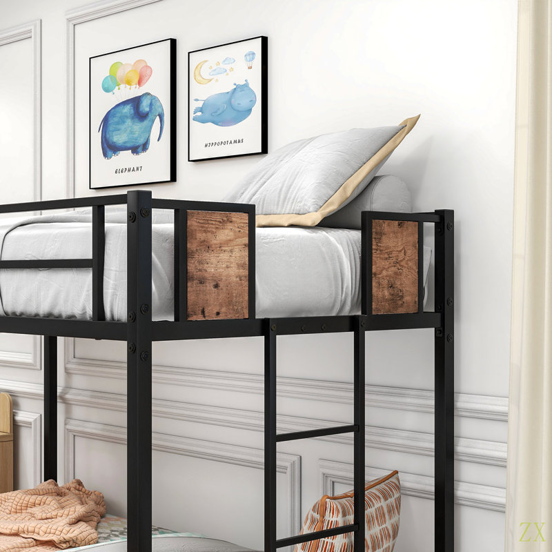Lit superposé simple au-dessus d'un lit simple en métal avec garde-corps double, conception robuste et peu encombrante, lit en acier pour l'école, chambre à coucher