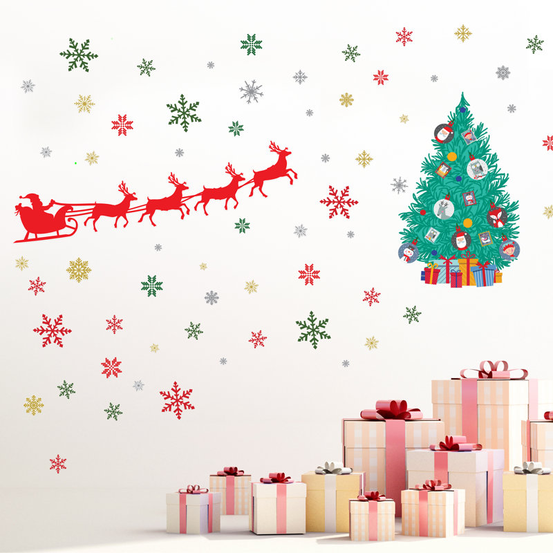 Adhésif décoratif père noël "flocons de noël" et sapin de noël