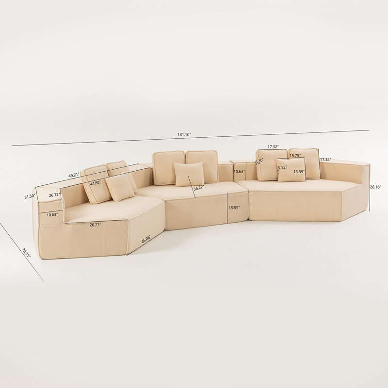 Canapé modulaire spacieux avec mousse haute densité et sherpa doux pour un salon moderne