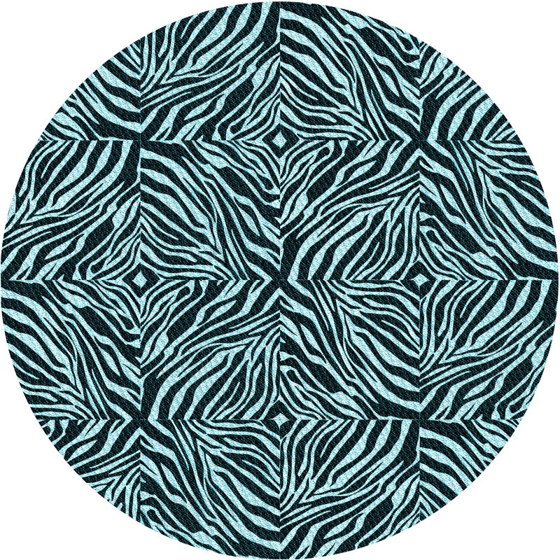 Tapis bleu clair à imprimé animal, Rond 4 pi