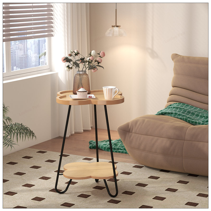 Exquisite Round Accent Side Table with Petal-Shaped Dual-Layer Structure and Versatile Functionality